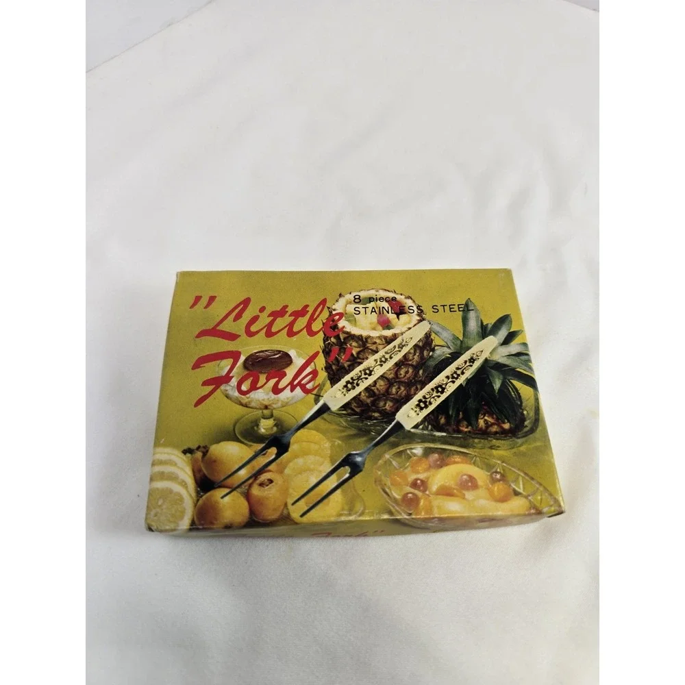 Vintage Little Forks 8 Pc Stainless Steel Appetizer Cocktail Forks Floral Handle